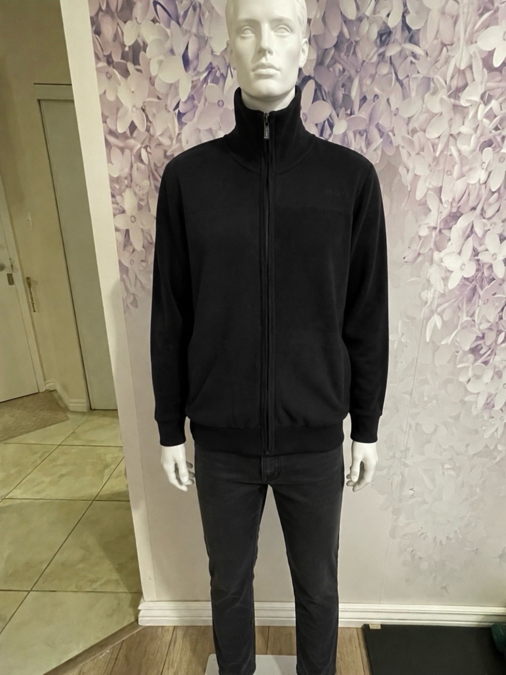 HUGO by Hugo Boss Men’s Full Zip Mock Neck Sweater Cardigan Black Navy Size M
